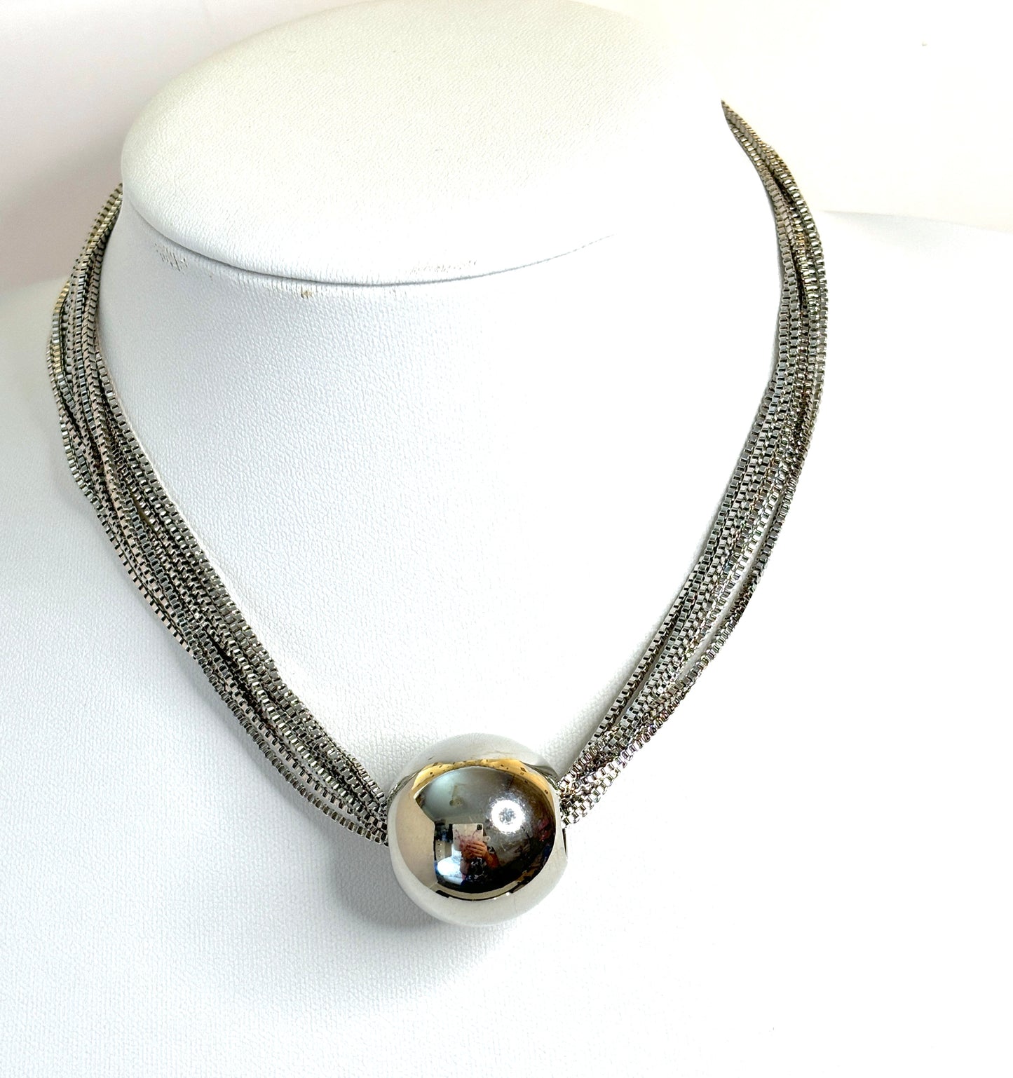 Bold Silver Multi-Chain Layered Necklace with Large Bead | Silver Plated Statement Choker