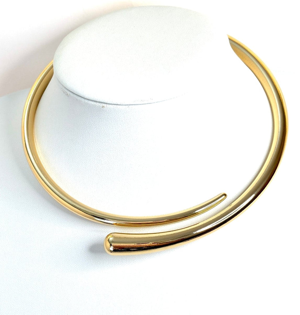 Simple Gold Statement Choker | Elegant Slip On Necklace  | No Clasp