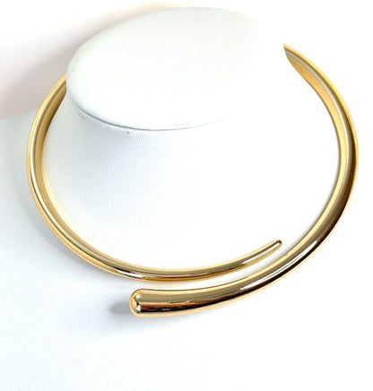 Simple Gold Statement Choker | Elegant Slip On Necklace  | No Clasp