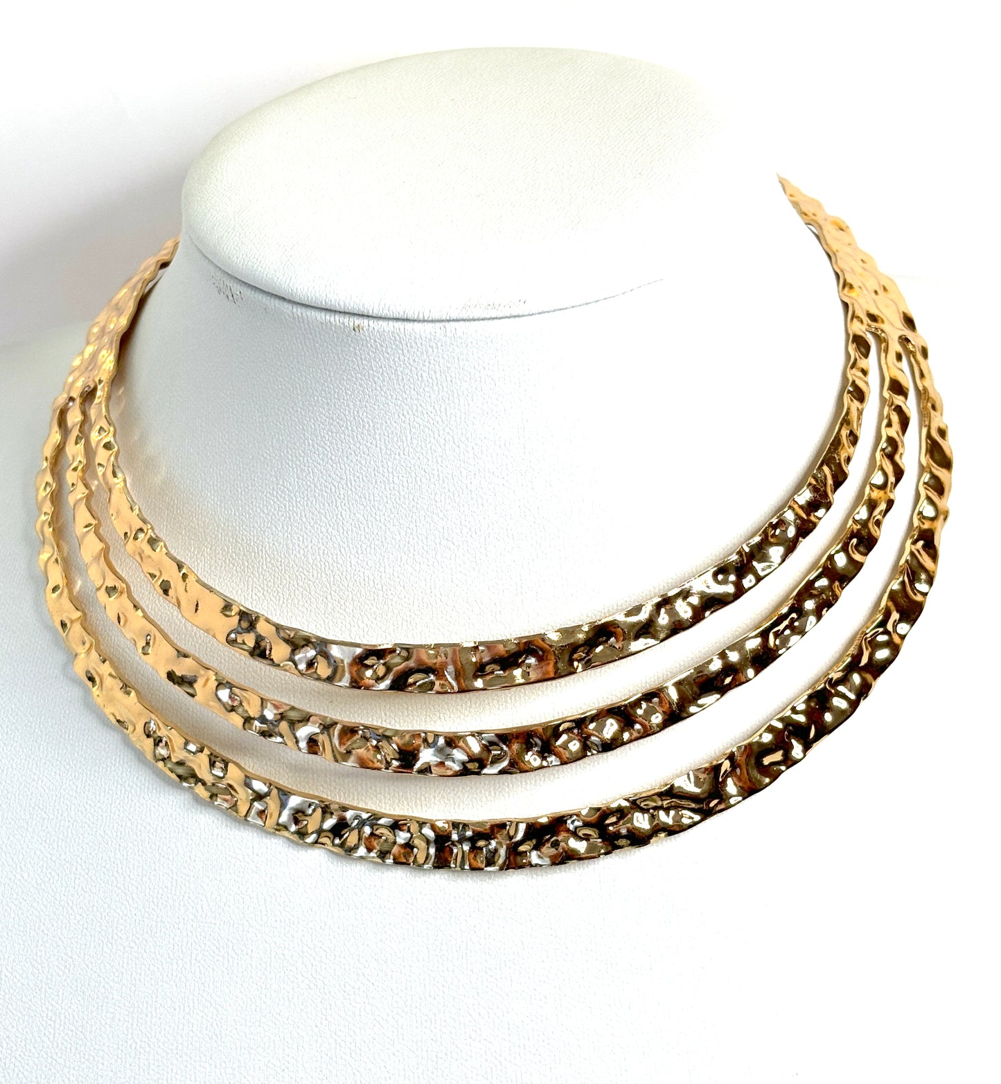 Textured Multi Layered Necklace | Gold Plated Statement Choker | Hammered Choker