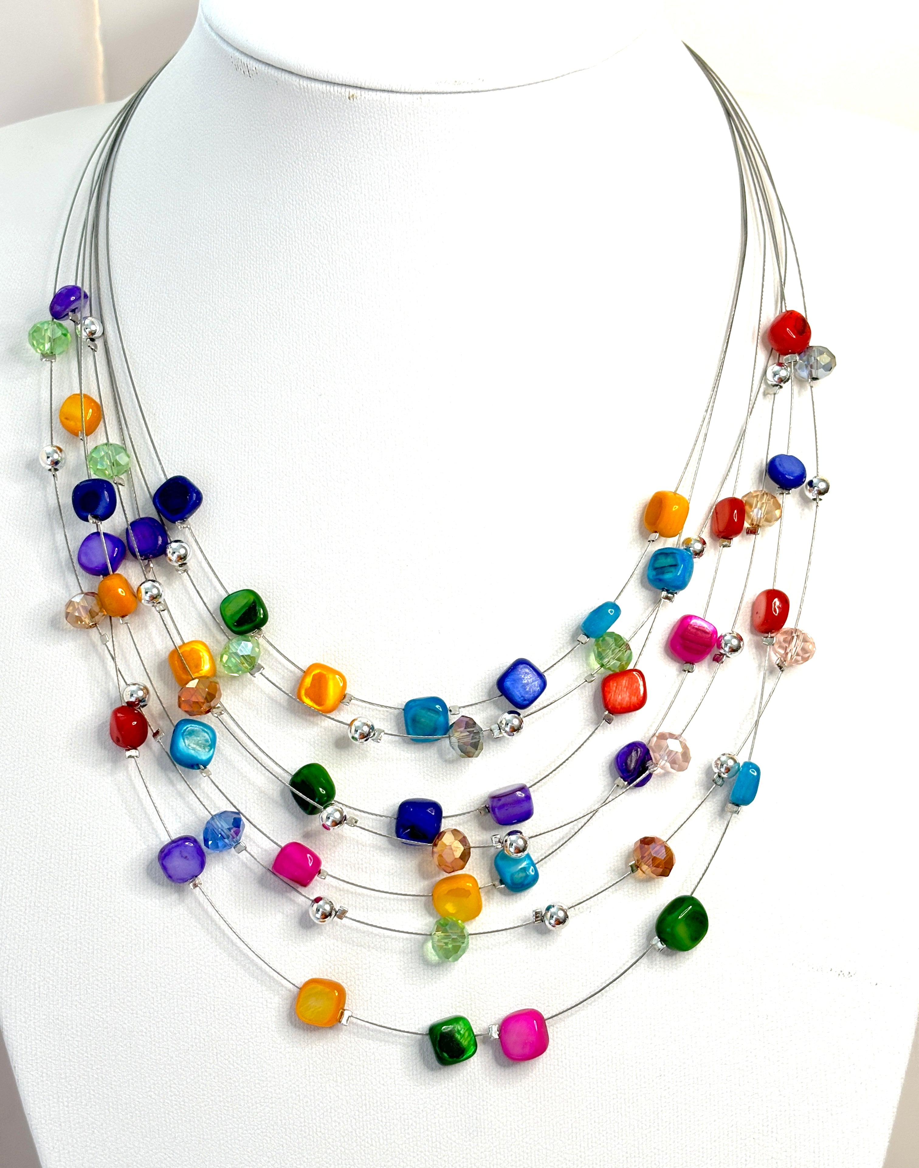 Collorful Glass Beads Necklace & 2024 Earrings Set