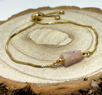 Rose Quartz Gold Plated Slider Bracelet | Natural Stone | January Birthstone Gift