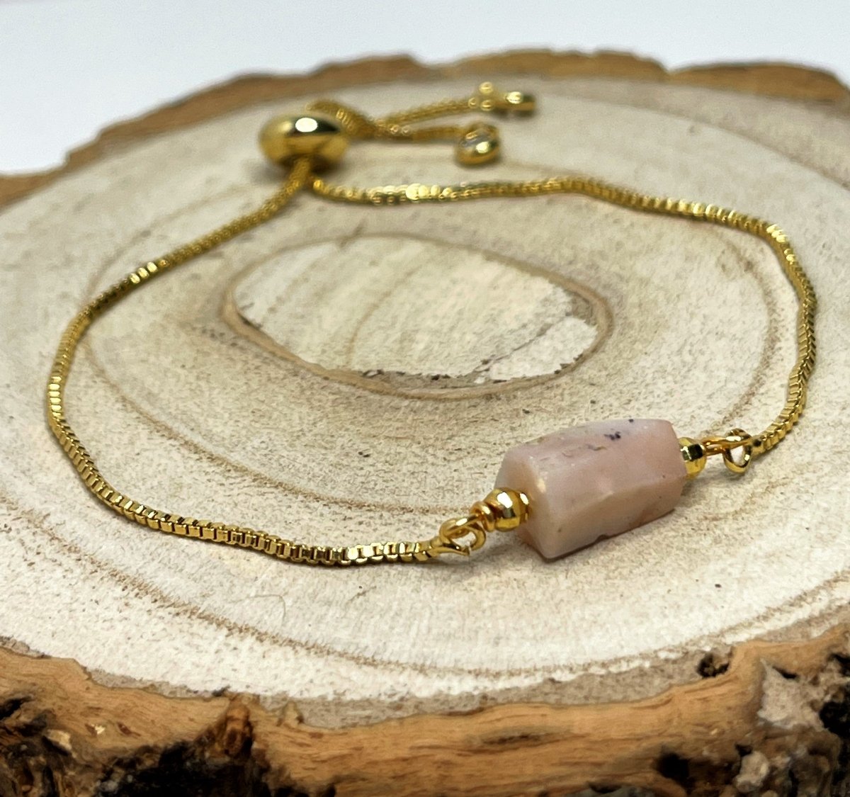 Rose Quartz Gold Plated Slider Bracelet | Natural Stone | January Birthstone Gift