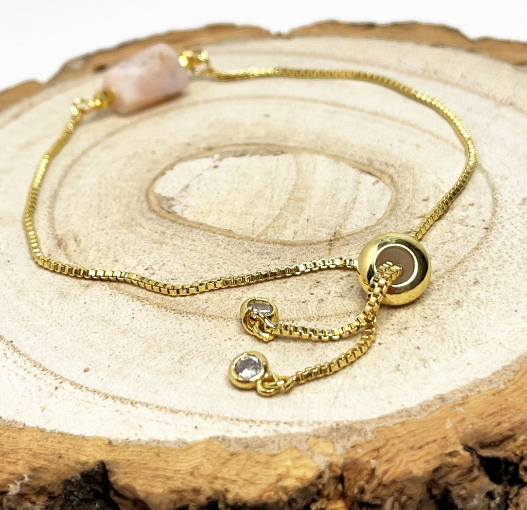 Rose Quartz Gold Plated Slider Bracelet | Natural Stone | January Birthstone Gift