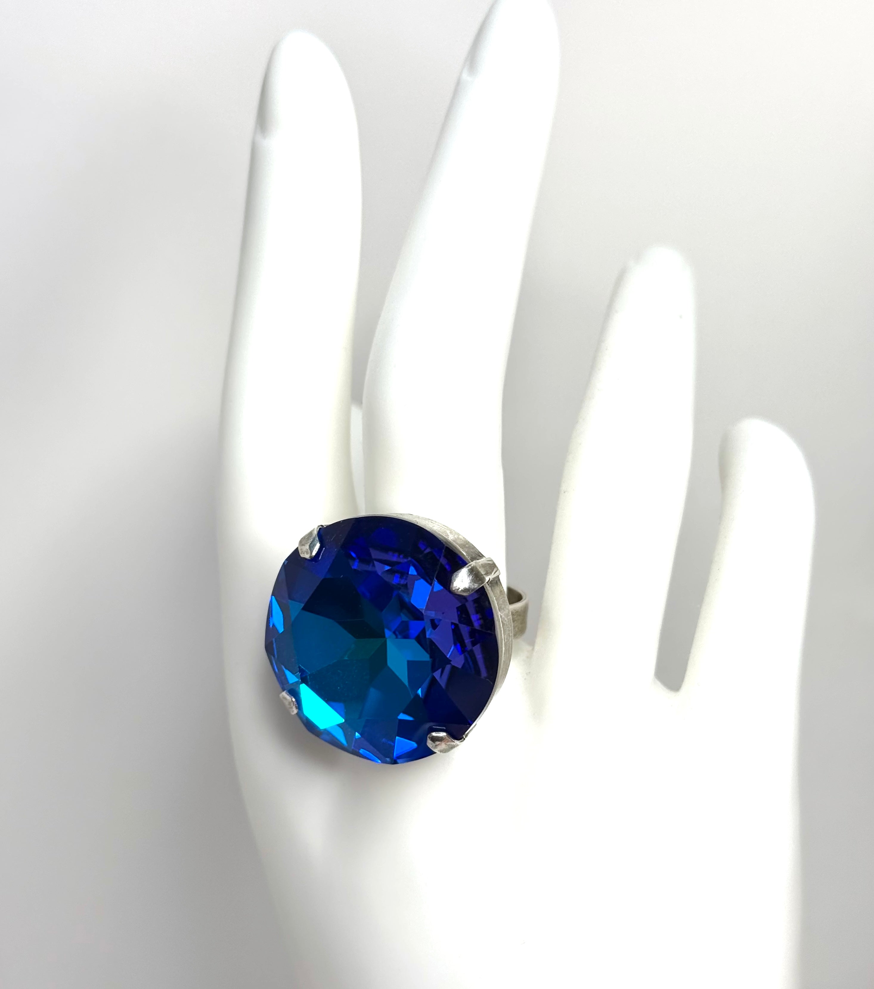 Blue Purple Oversized Crystal Statement Ring | Adjustable Cocktail Ring