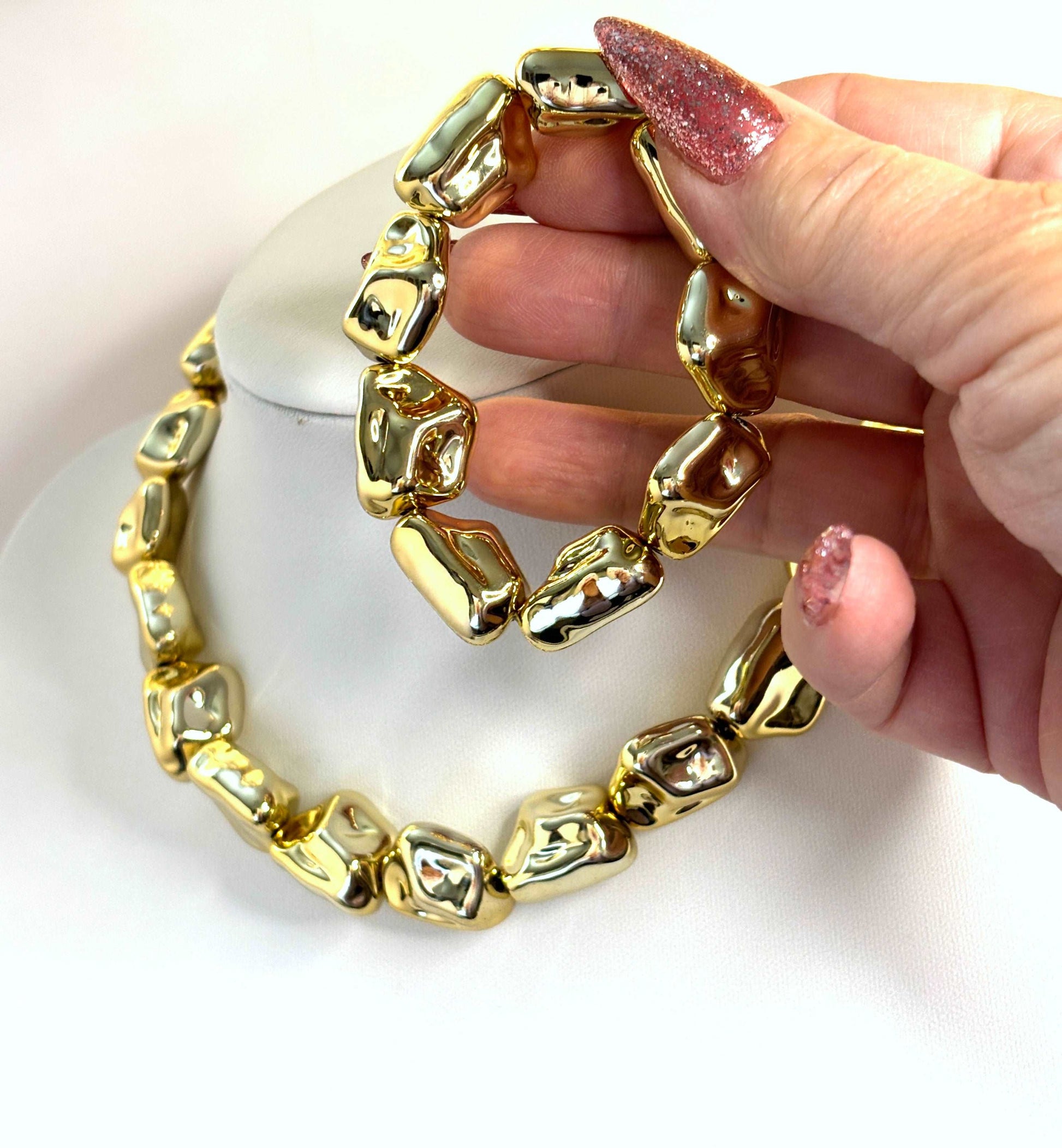 Chunky Gold Plated Nugget Necklace and Bracelet Set | Lightweight & Bold | Gold Plated Statement Choker