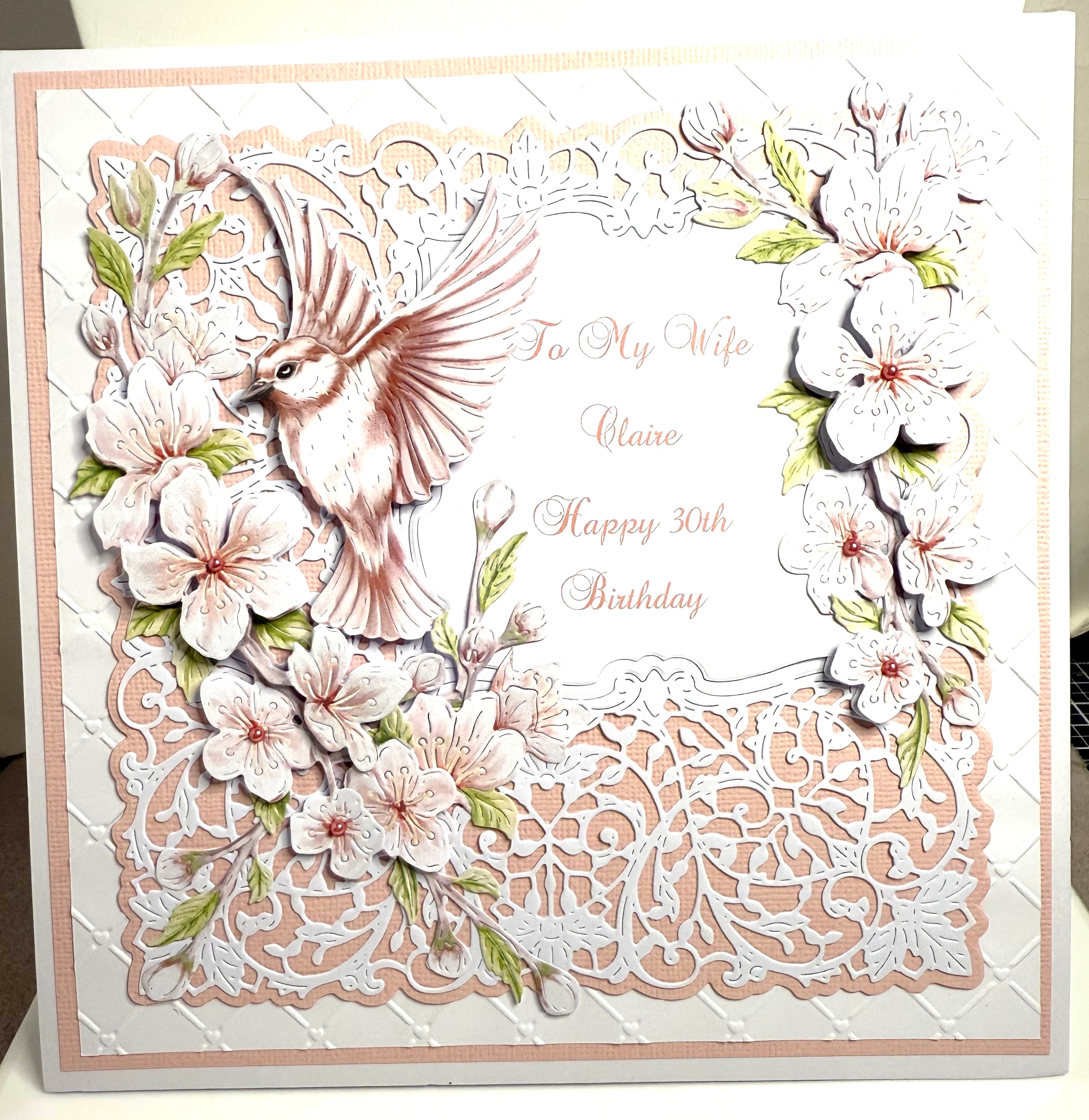 Luxury Handmade Trifold Birthday Card | Bird With Flowers
