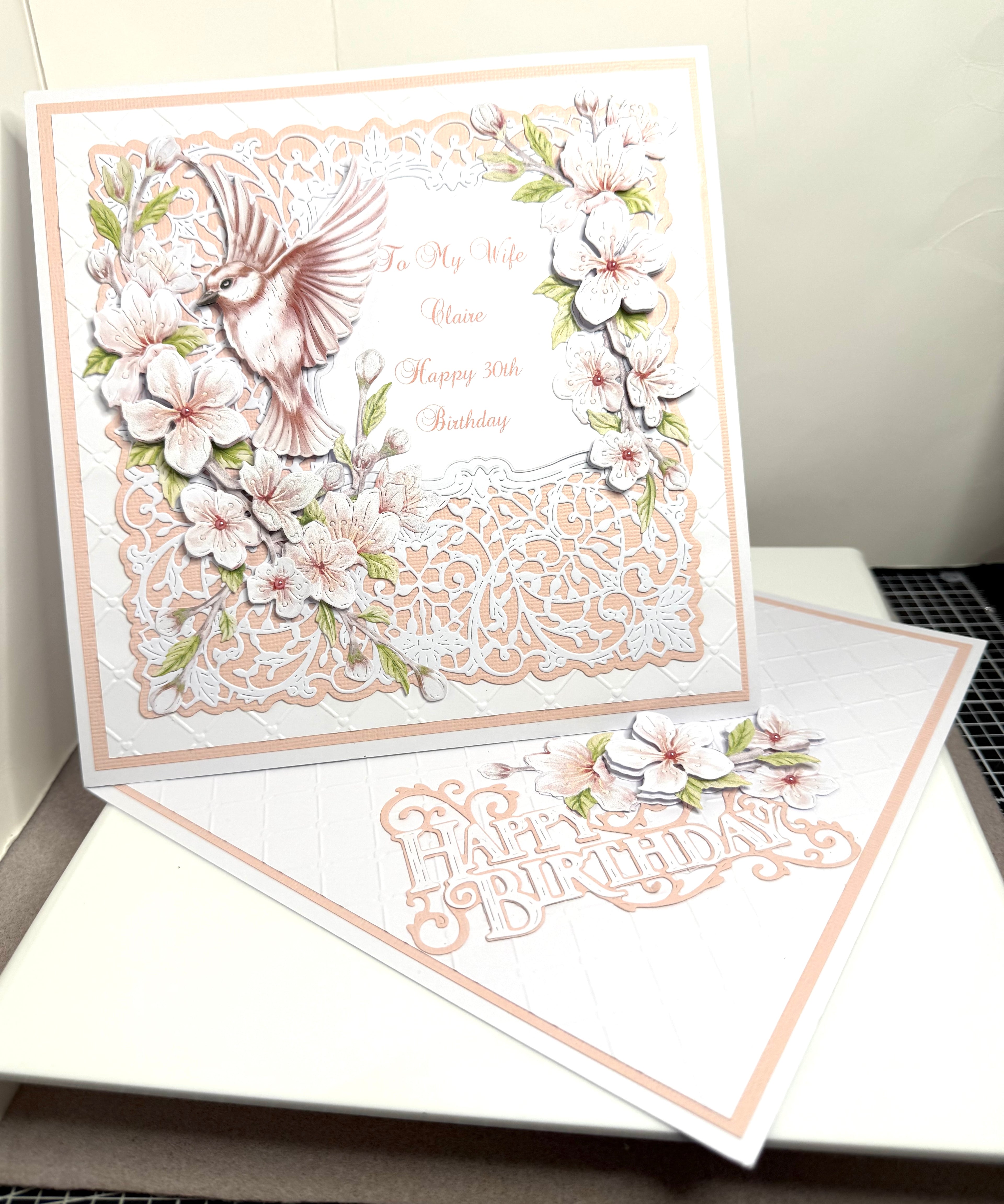 Luxury Handmade Trifold Birthday Card | Bird With Flowers