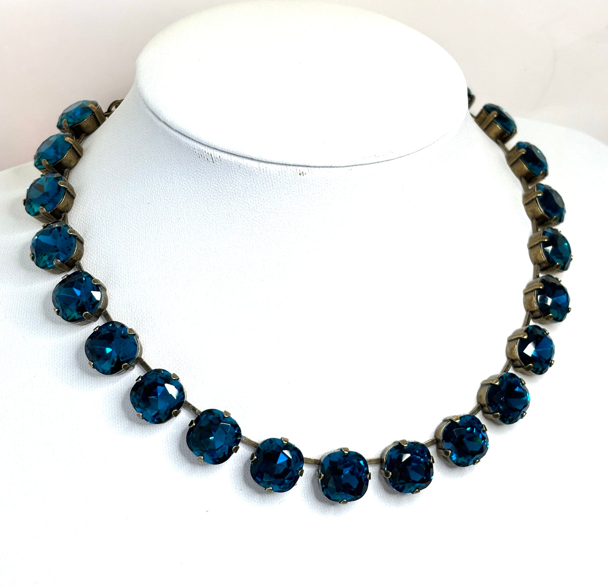 Blue Zircon Crystal Georgian Collet Necklace | Anna Wintour Style | Statement Riviere Choker