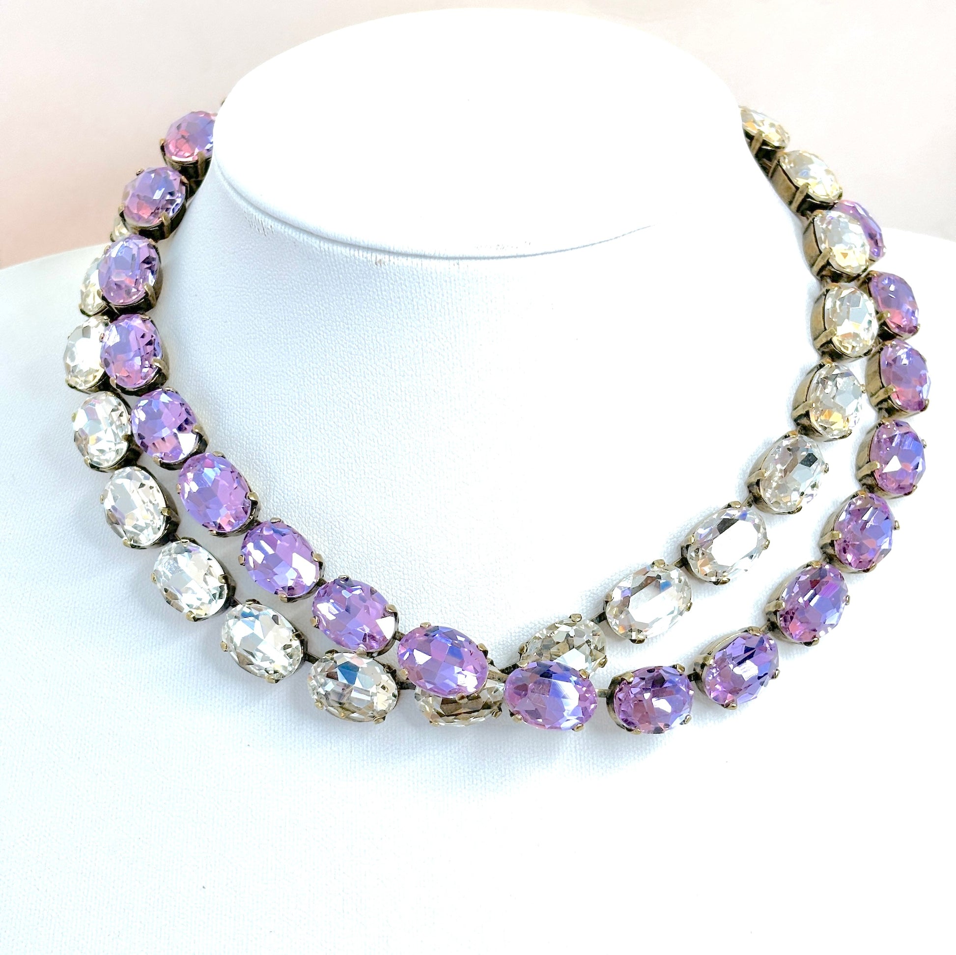 Violet Clear Georgian Collet Necklaces | Premium Oval Crystal | Anna Wintour Style | Clear Riviere Statement Necklace