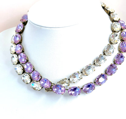 Violet Clear Georgian Collet Necklaces | Premium Oval Crystal | Anna Wintour Style | Clear Riviere Statement Necklace