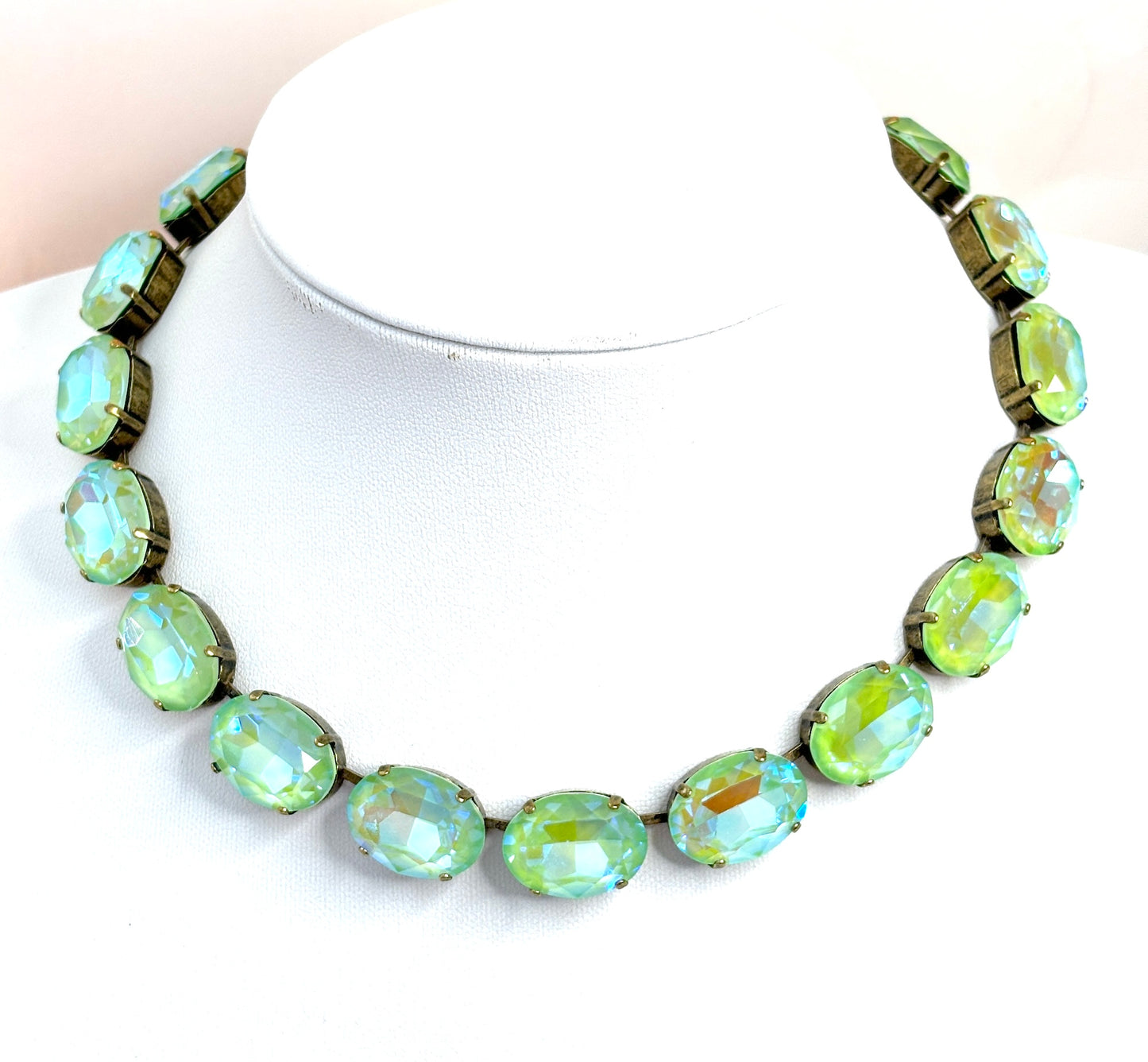 Peridot AB Georgian Collet Crystal Choker | Anna Wintour Style Necklaces | Clear Riviere Necklace