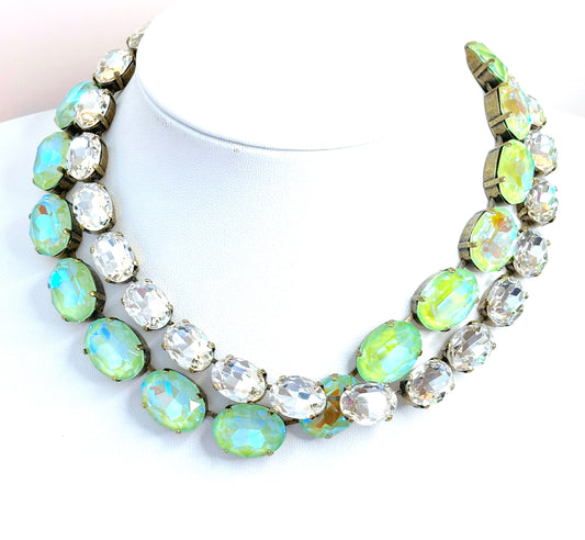 Peridot AB Georgian Collet Crystal Choker | Anna Wintour Style Necklaces | Clear Riviere Necklace