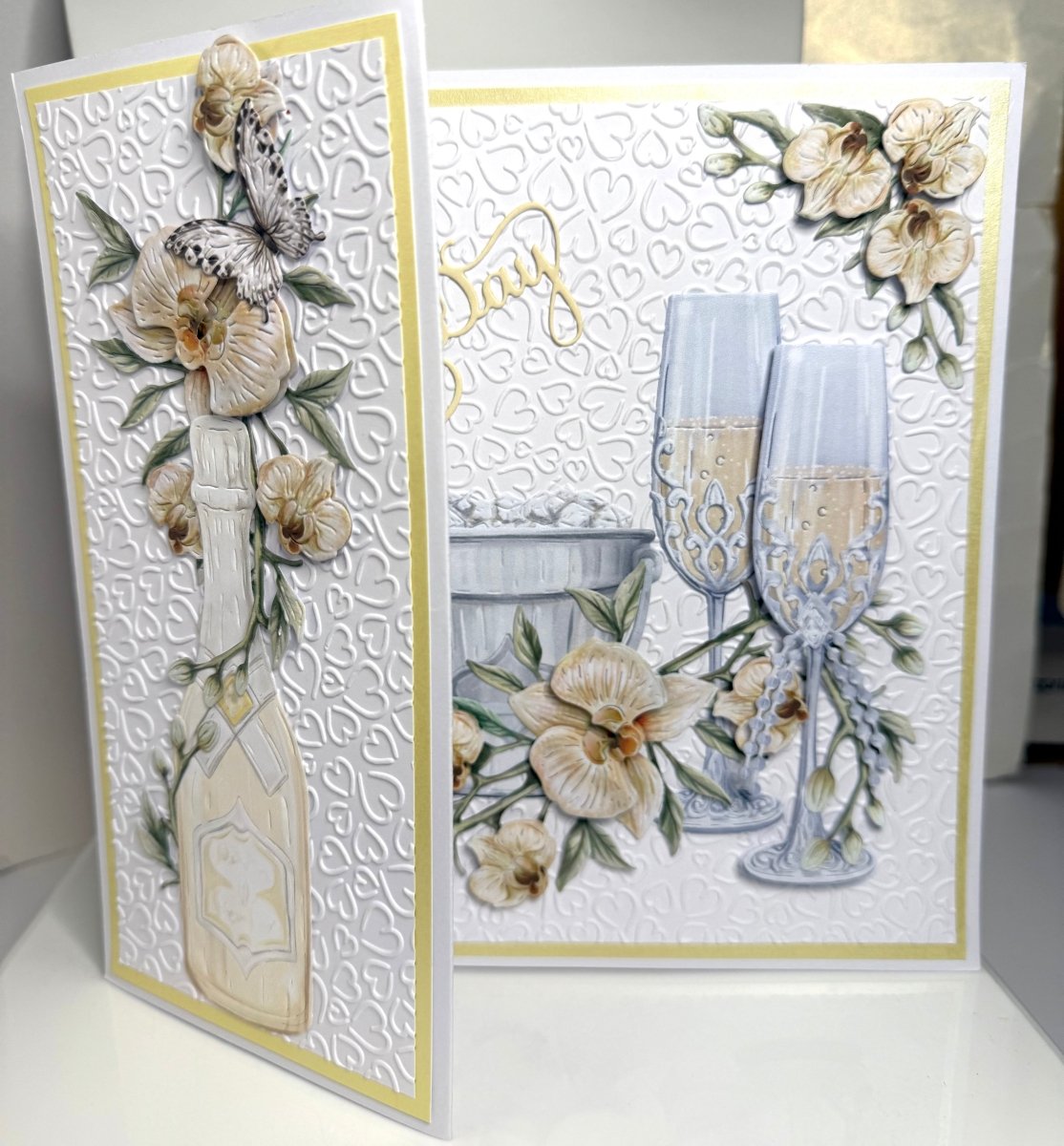 Luxury Handmade Engagement/Wedding Card | Champagne with Wedding Flutes | Keepsake Card