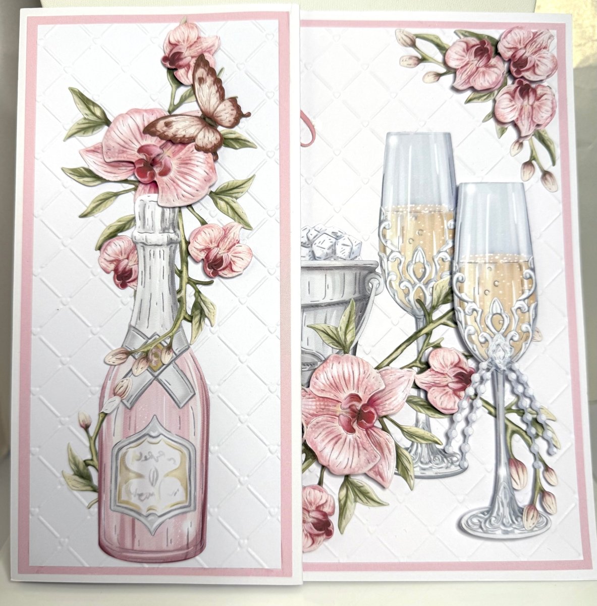 Luxury Handmade Engagement/Wedding Card | Champagne with Wedding Flutes | Keepsake Card