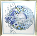 Birthday card with blue floral design and 'Happy Birthday' text