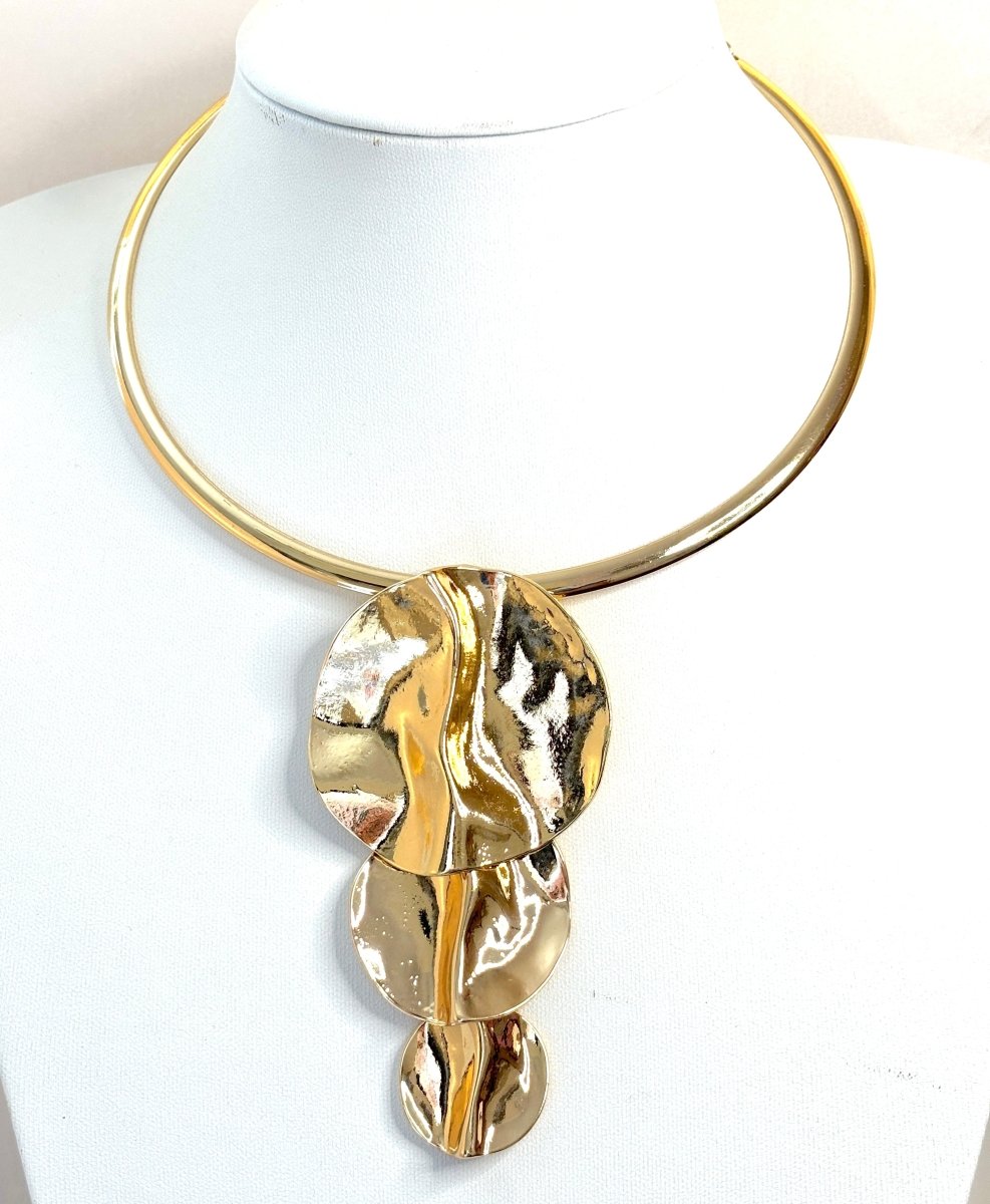 Large Chunky Liquid Gold Plated Choker | Lightweight & Bold | Abstract Jewelry