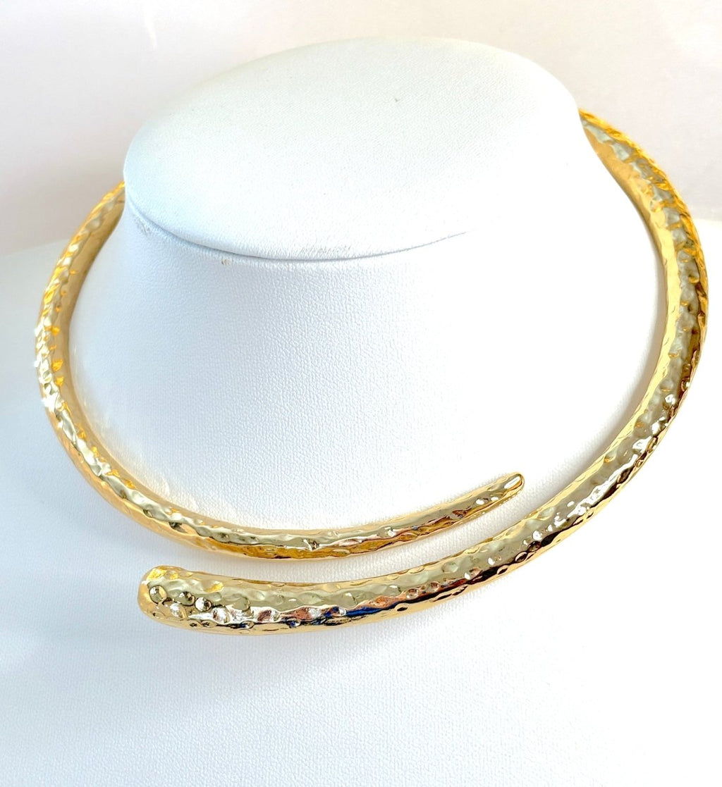 Simple Textured Gold Statement Choker | Elegant Slip On Necklace  | No Clasp 