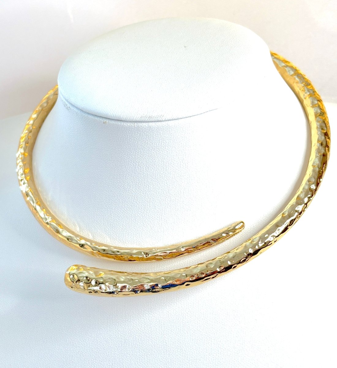 Simple Textured Gold Statement Choker | Elegant Slip On Necklace  | No Clasp 