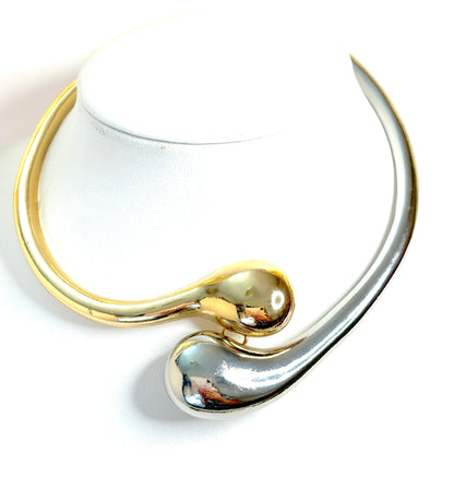 Liquid Metal Style Collar | Gold Silver Plated Statement Choker | Moulten Gold Bold Necklace