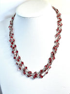 Super Long Red Crystal Chain Necklace | Silver Tone | No Clasp | Statement Chain 