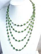 Extra Long Peridot Green Crystal Chain Necklace | Round CZ Necklace  | Silver Tone  | No Clasp  | 78 Inch Length