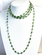 Extra Long Peridot Green Crystal Chain Necklace | Round CZ Necklace  | Silver Tone  | No Clasp  | 78 Inch Length