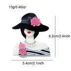 Elegant Lady in Hat with Necklace Flowers Brooch | Fun Head Sholders Pin