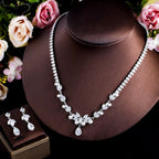 Clear CZ Crystal Pearl Drop Tennis Necklace and Earrings Set | Wedding Jewellery