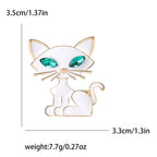 White Green Eyed Sitting Cat Brooch | Gift for Cat Lovers