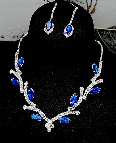 Sapphire Blue Clear Crystal Necklace and Earrings Set | Wedding Jewellery | Bridal Accessories