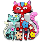 Cute Multicoloured Enamel Cat Brooch | Mother Cat and Kitten with Flowers