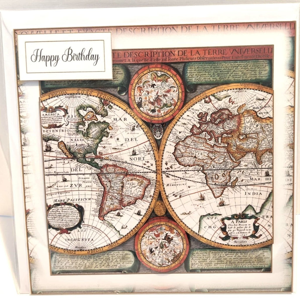 Luxury Handmade Birthday Card for Him | World Map | Cartography Lover