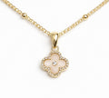 White Mother of Pearl Clover CZ Necklace | Gold Satelite Chain