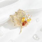 Glittery Gold Maple Leaf Multi Crystal Brooch  | Gold Leaf Pin | Scarf Jacket Pin