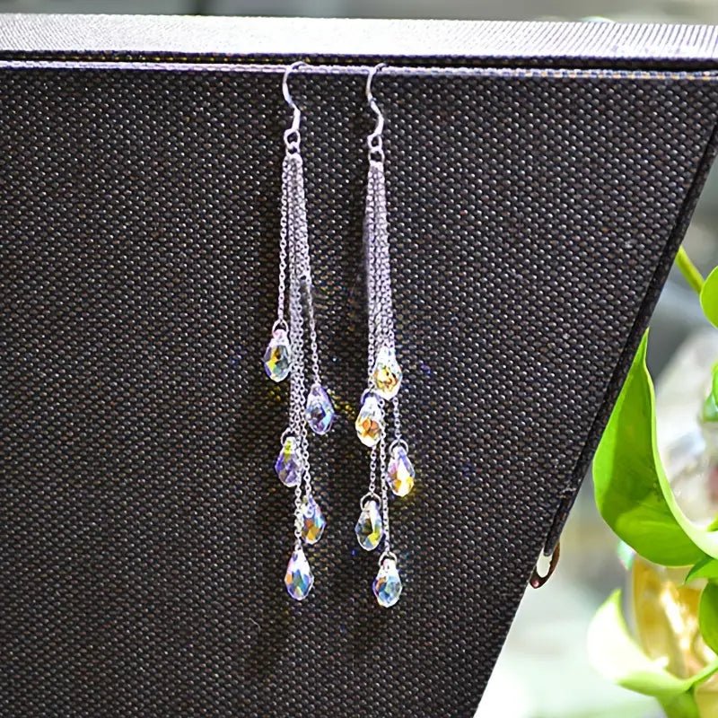 Sparkly Crystal and Pearl Tassel Earrings | Bridal Accessories