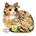 Porcelain Style Cat Brooch | Gold White Vintage Style Pin