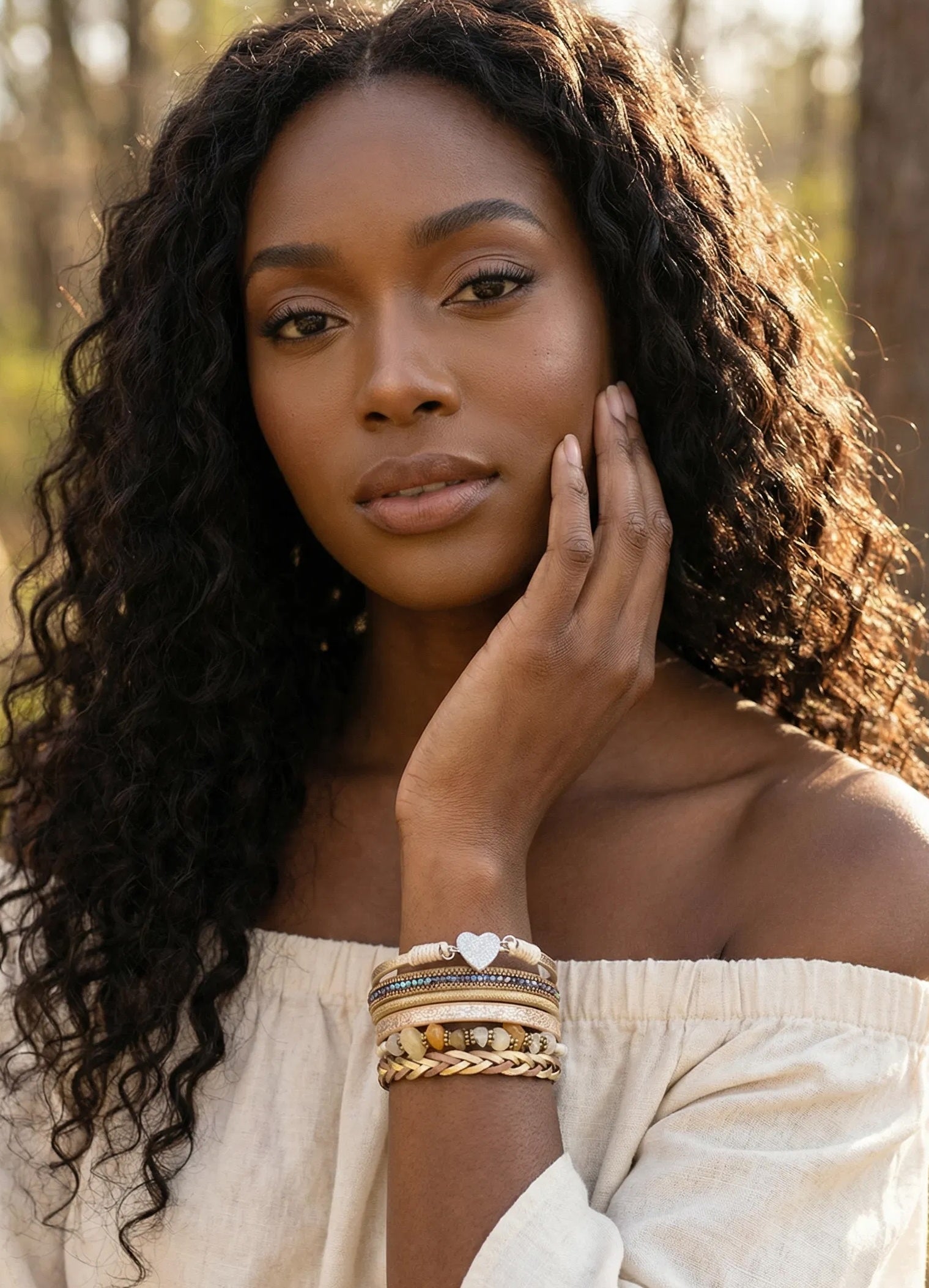 Gold Wide Multi Strand Bracelet | Chunky Statement Bracelet | Boho Mixed Material Bracelet