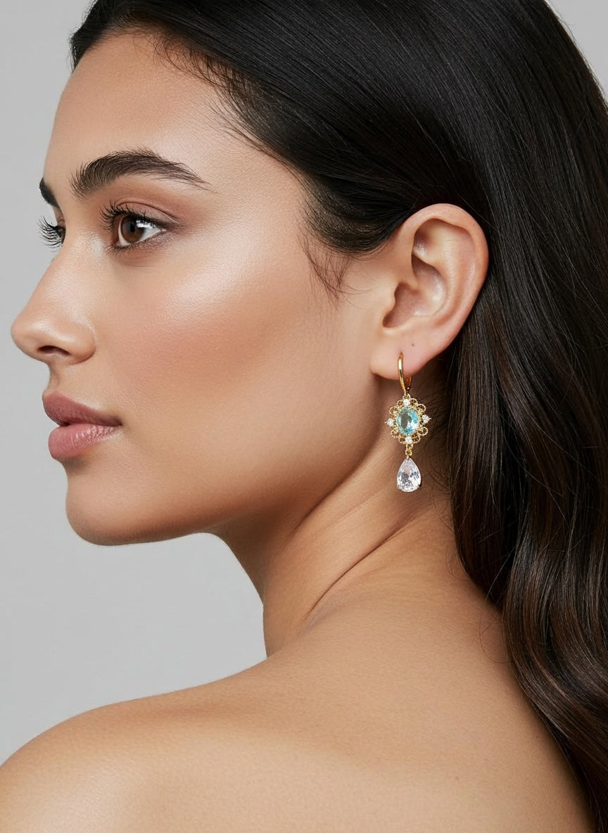 Aquamarine Regency Style Crystal Flower Earrings