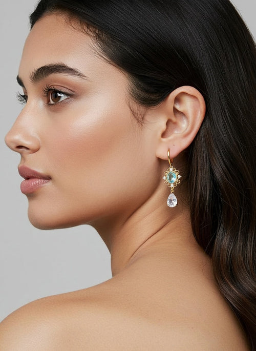 Aquamarine Regency Style Crystal Flower Earrings