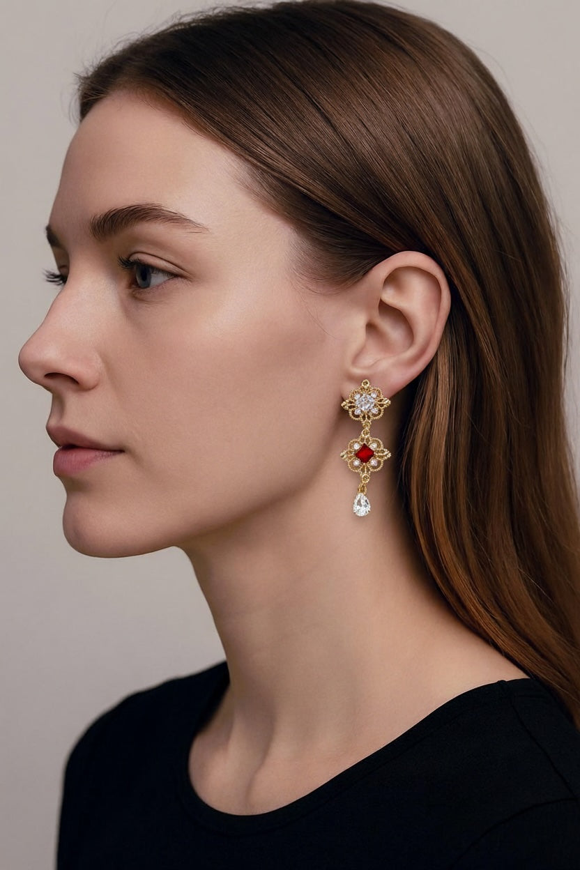 Ruby Red Crystal Earrings | Regency Fairycore