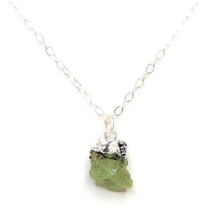 Green Peridot Pendant Raw Stone Necklace Sterling Silver Natural Stone Gift Minimalist Crystal Necklace Freeform Gemstone Dainty Stone Gift