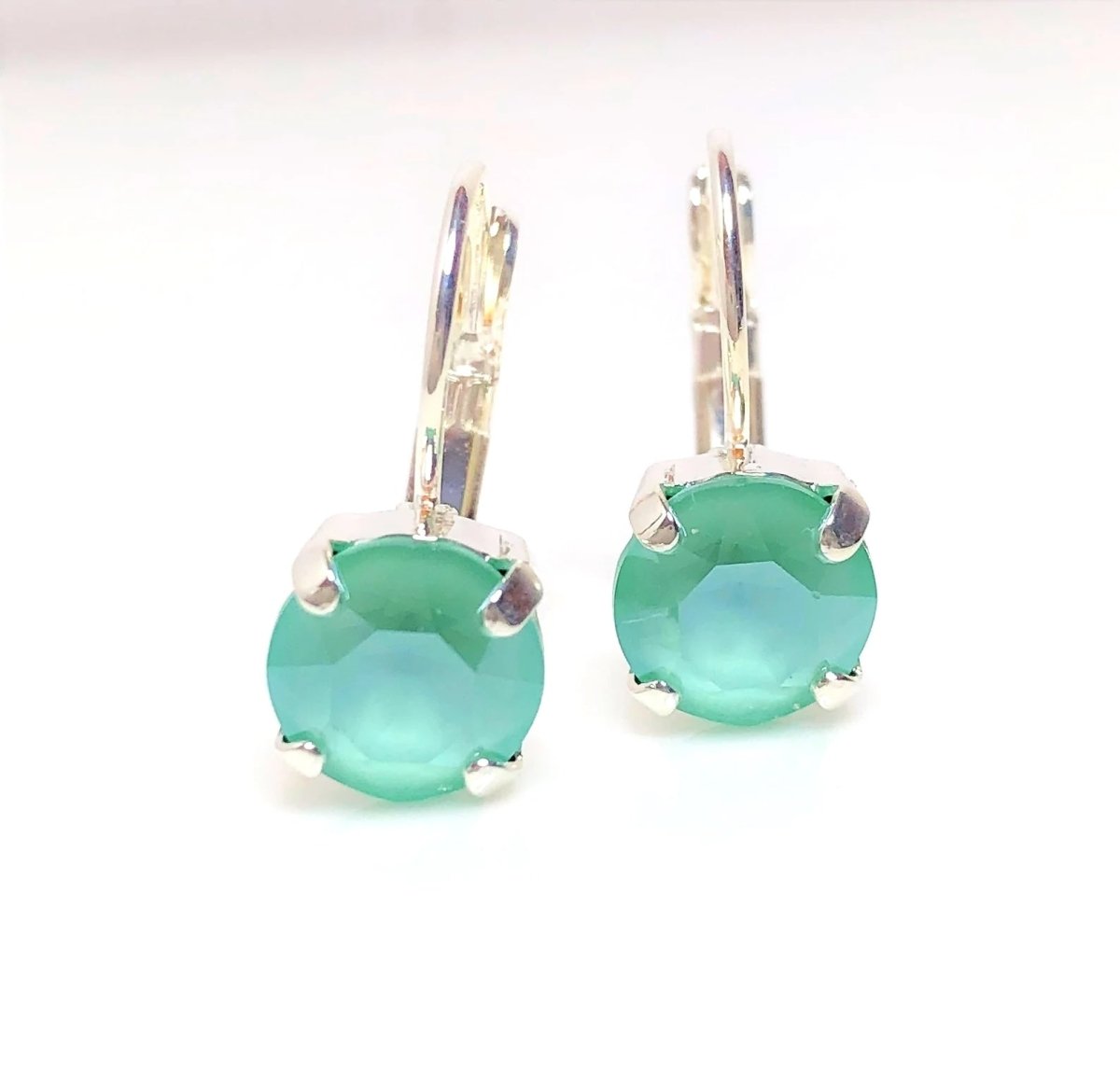 Mint Green Austrian Crystal Earrings | Pastel Green Crystal Drops | Silver Plated