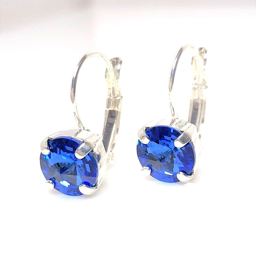 Sapphire Austrian Crystal Earrings | Sparkly Blue Crystal Drops | Silver Plated