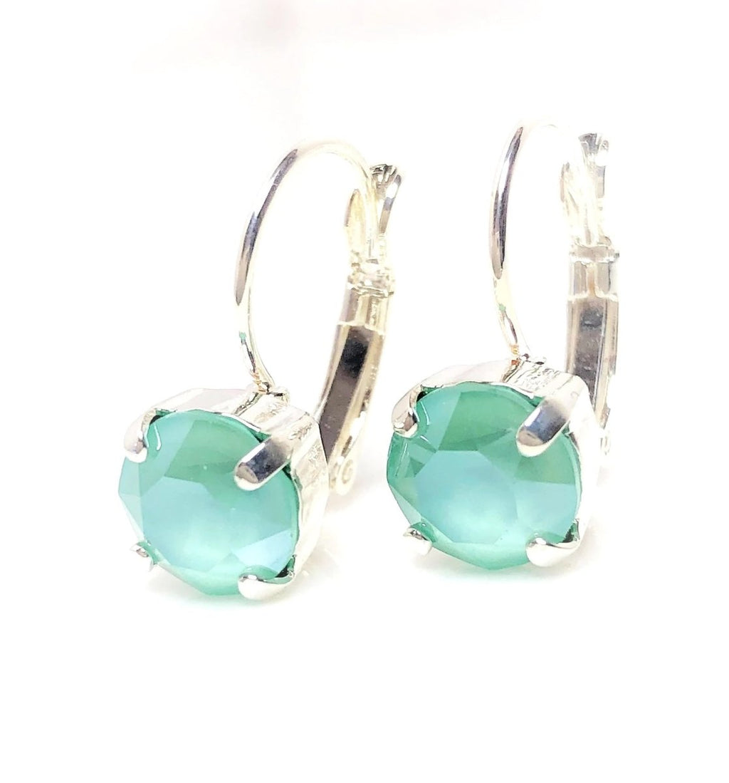 Mint Green Austrian Crystal Earrings | Pastel Green Crystal Drops | Silver Plated
