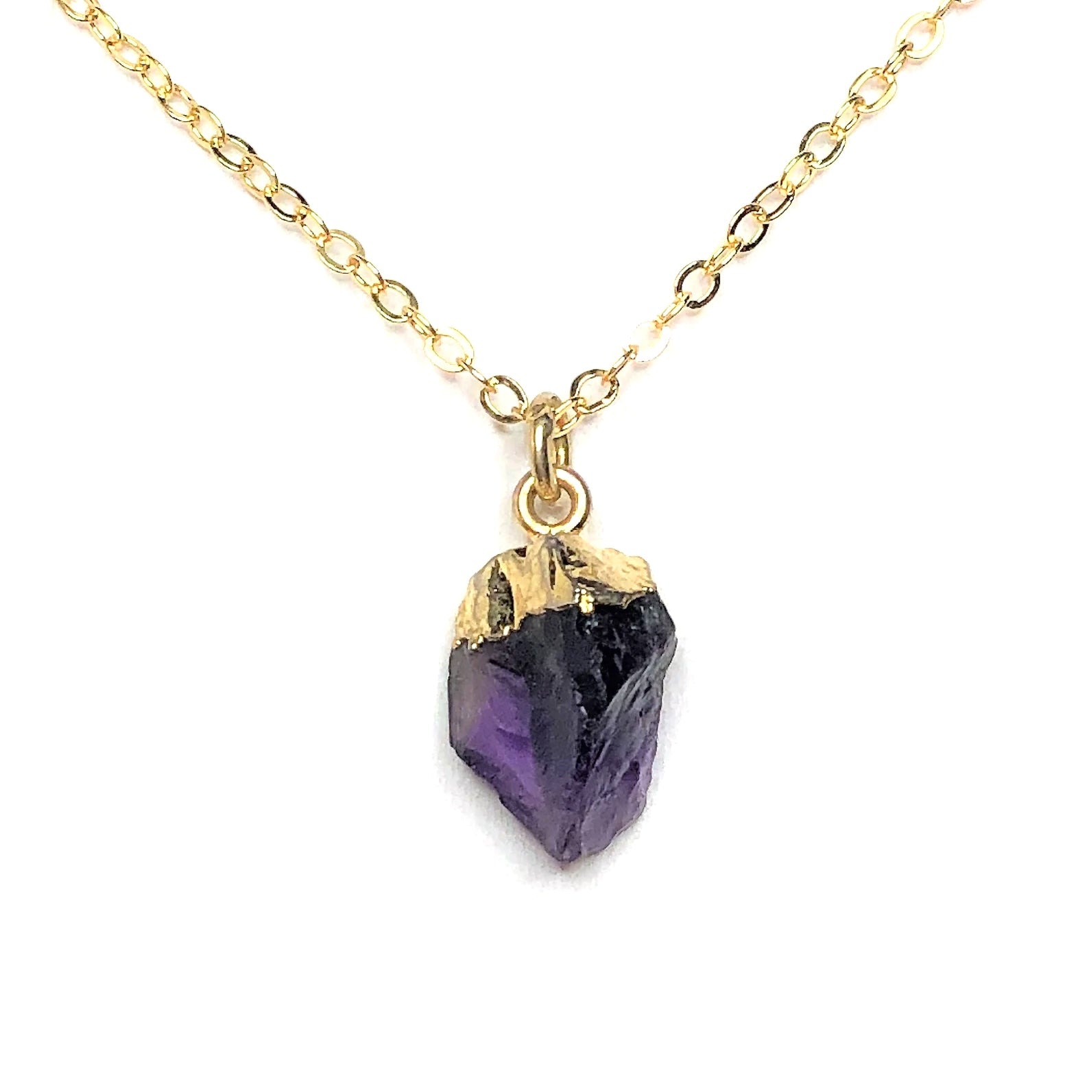 Raw Amethyst Necklace, Gold Filled, Raw Natural Stone, Purple Nugget Pendant, Minimalist Crystal Necklace, Freeform Gemstone, Dainty Stone Gift