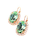Green Austrian Crystal Earrings | Oval Rose Gold Statement Drops