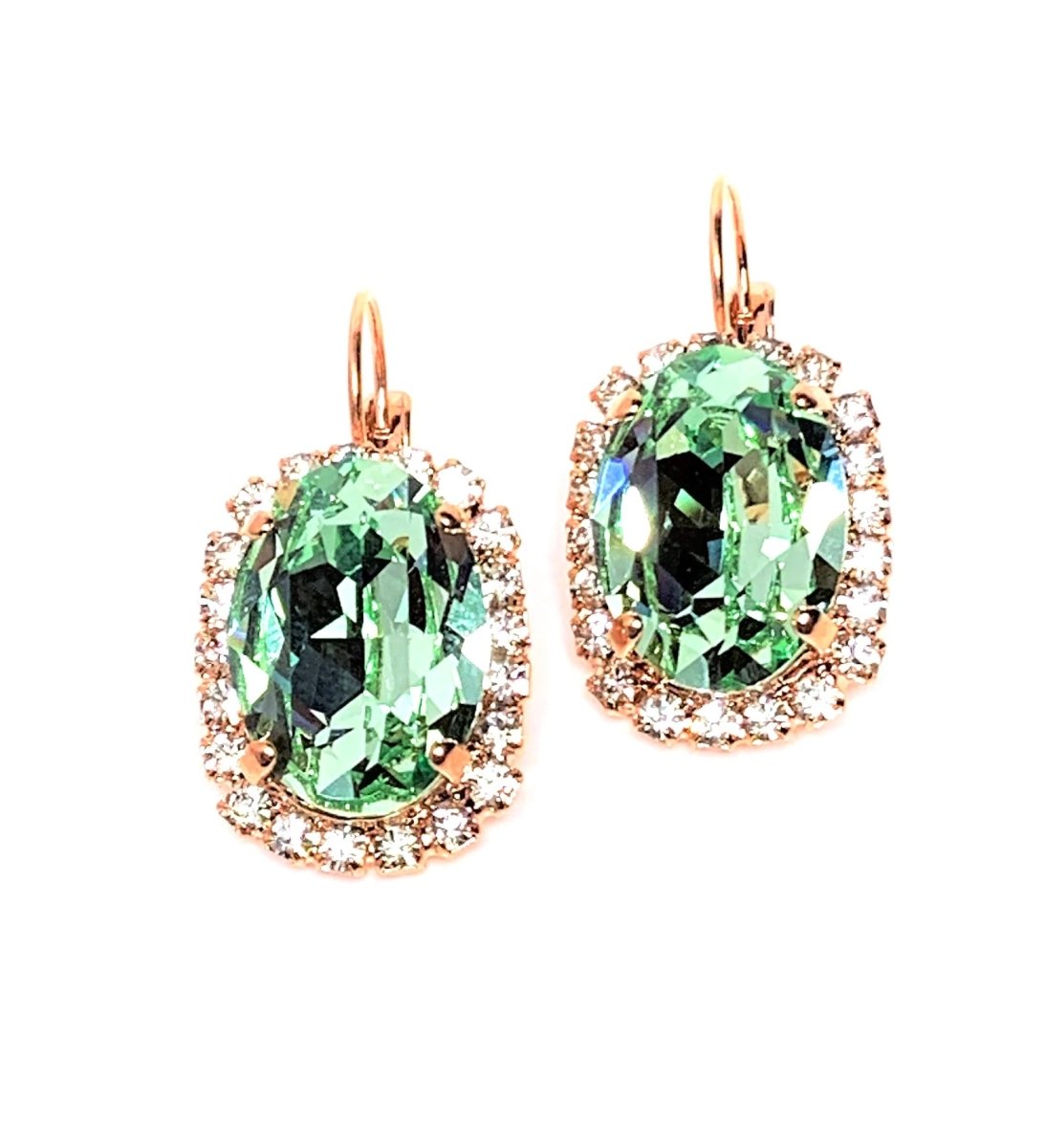 Green Austrian Crystal Earrings | Oval Rose Gold Statement Drops