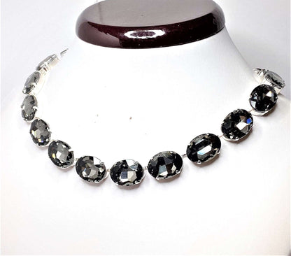 Black Rose Peach Crystal Necklace | Georgian Collet Choker | Vintage Statement Necklace