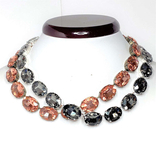 Black Rose Peach Crystal Necklace | Georgian Collet Choker | Vintage Statement Necklace